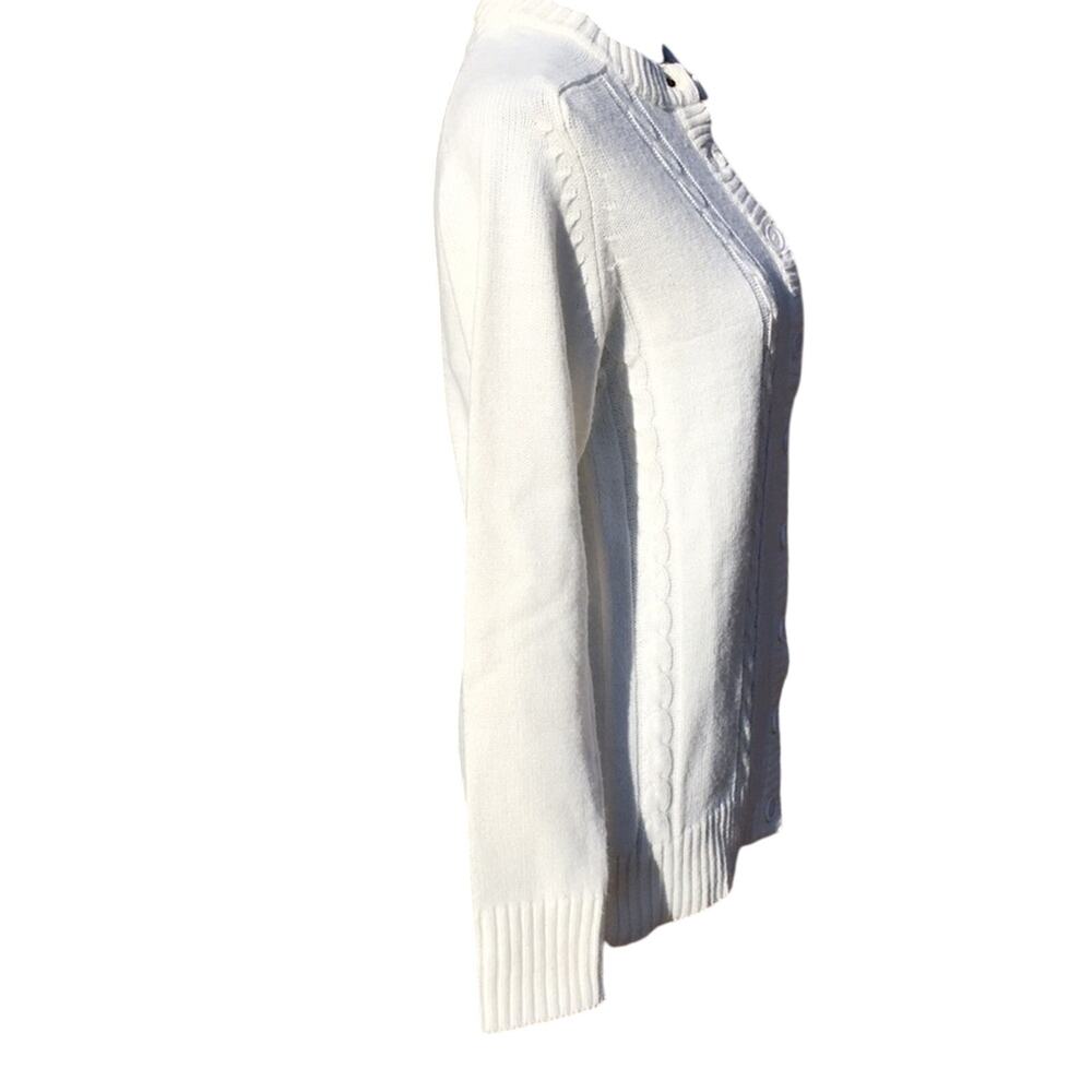 Vintage Nan Dorsey White Cable Knit Granny Cardigan Size Medium - Picture 8 of 10